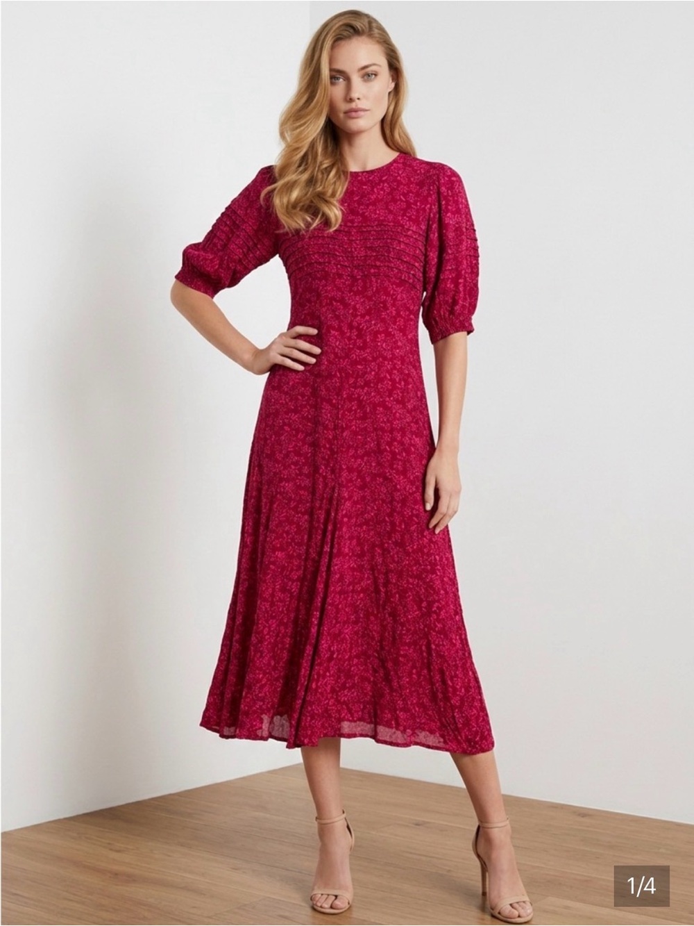 Free People Jessie Pink & Red Ditsy Floral Print Midi Dress Size 6